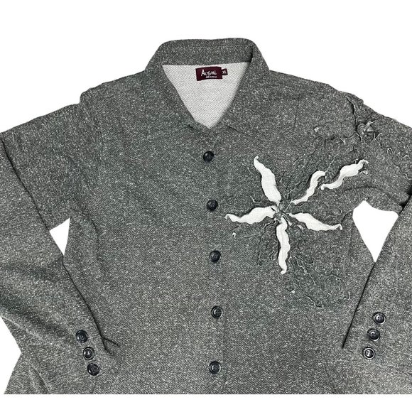 Avani del Amour XL Gray Lagenlook Boho 3D Textile Art Appliqued Knit Jacket - Picture 5 of 11